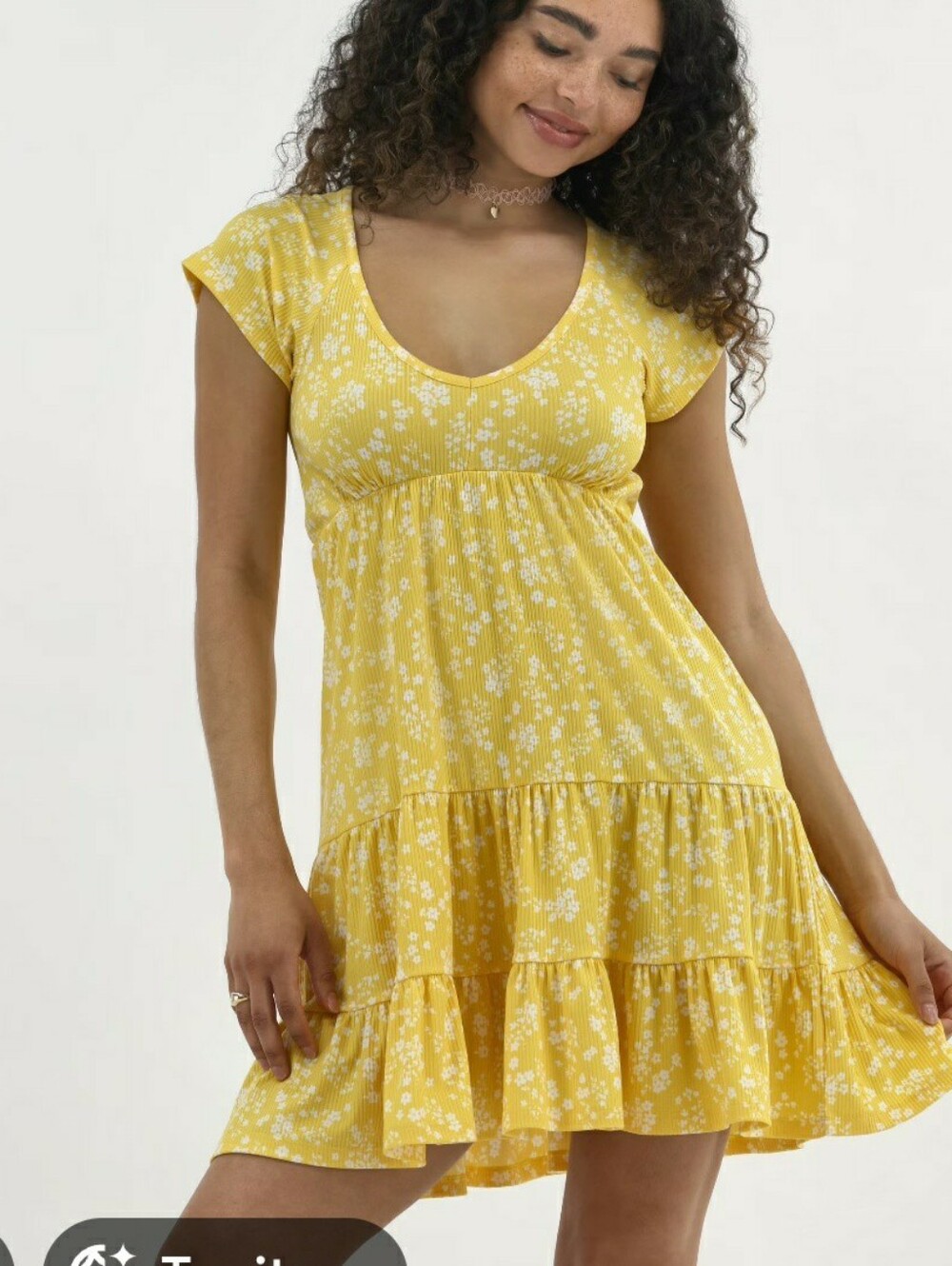 No Boundaries Ruffle Knit Babydoll Dress Floral Ribbed NWT